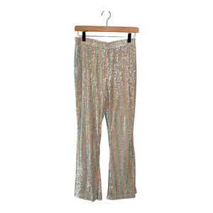 Chelsea & Violet Girls Sequin Bell Bottom Pink Silver Rainbow Pants NEW Size L